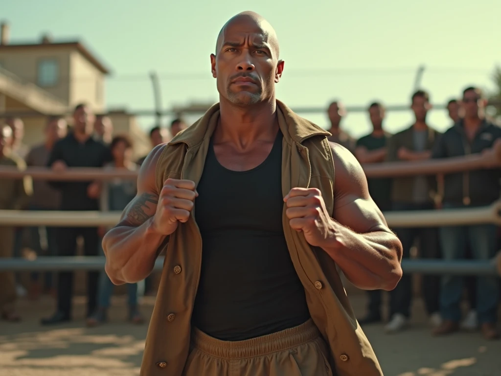 Illustrate a triumphant scene within the Empire as Dwayne Johnson's character celebrates a hard-fought victory, surrounded by cheering troops and futuristic festivities, all rendered in 8K HD.