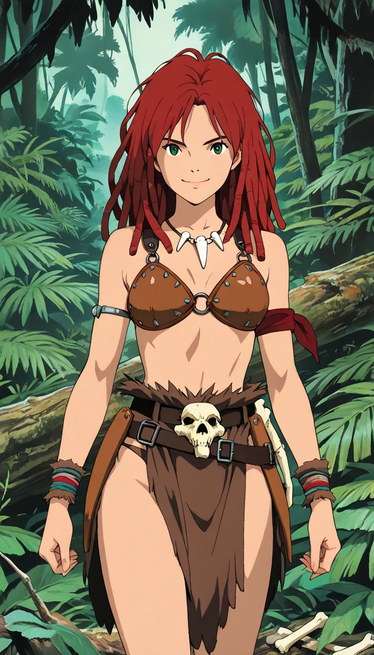 (1girl, lorelei dg, GarkEst), (extremely detailed CG unit 8k wallpaper),(master part), (best quality), (ultra detail), (best illustration),(melhor ombre), cowboy shot, (Sharp eyeliner, ombre, detailed eyes:1), dark prehistoric background,break , (ghibli style), upper body, ankle cuffs, armband, armlet, belt, bikini armor, bone, loincloth, dreadlocks, tooth necklace,fangs, green eyes, red hair,tribal, anklet, long hair, skull,belt,fundoshi,o-ring,
Angry, Sharp Teeth,