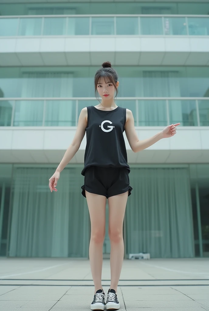 (best quality, masterpiece:1.4), ultra high res, 8k, ultra-detailed, (photo-realistic:1.2), RAW photo, perfect anatomy, detailed face, detailed eyes, detailed skin, 1girl, cute, Japanese, (little ??? girl:1.5), braid hair, bangs, standing, cyclewear, cycling shorts, bicycle pants, black hair, soft light, cinematic lighting, cinematic shadows, (looking at viewer:1.2), (at gym:1.4)