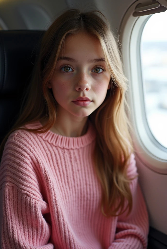 {there is a young girl sitting on a train. she is beautiful, and attractive. she is wearing a pink jumper, white track pants and a pink beanie. she also is wearing a pink knitted scarf. she has beautiful long brown hair, and beautiful hazel eyes. she is staring at the train window, with the window reflection staring at the viewer. the window also has a bit of frost and condensation. it is cold. she is on a train.}, {best quality}, {{masterpiece}}, {highres}, {{{8k}}}, extremely detailed girl, {{{caucasian skin}}}, {{{detailed face}}}, {photo-realism}, {{perfect anatomy}}, sharp focus, {{{character{1 girl}}}}, solo, {{{{{sharp focus}}}}}, {{{detailed cloth texture}}}, {{{detailed skin texture}}}, {{{smooth lighting}}}, {{australian decent}}, {{18-years old girl}},