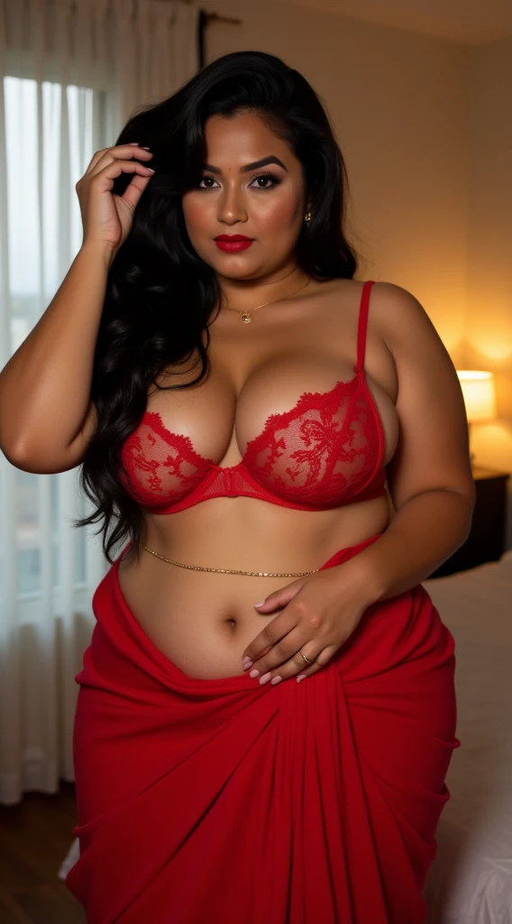 (Full body portrait:1.2),(((Sharpen))), hotel room, RAW, 8k, hard light, realistic skin texture, (((photorealism)), closeup, there is a woman, she is fifty years old, looking like indian aunty, she has largest haunches ever, she has big hips, she has (very small breasts, small bust), she is very beautiful, (she is showing her vaginal, her vaginal clearly visible, her vaginal parts are clearly visible, vaginal detailed, best quality vaginal, vaginal hole visible clearly), she is spreading legs wide, (she has a jiggly fat round belly:1), she is so sexy