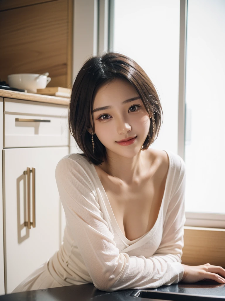 (8K high resolution), (highest quality), (RAW image quality),(pieces fly:1.2), (reality), (that'realistic:1.37), Big eyes,long eyelashes,Precise action and realistic style),ultimate face,that'realistic, Light and shadow,clear facial features,milky white skin,Fair skin, Glossy skin, high detail skin,reality skin details,visible pores,(Super detailed),Hair length is random,best portrait,((full body image)),Only One Cute Girl, ,beautiful and fine eyes, beautifully detailed nose, highly detailed skin) ,(Beautiful face with double eyelids), (realism: 1.4),,delicate and beautiful face,,25 years old,(beautiful face 1.4),thin, (Beautiful woman wearing only a very large T-shirt:1.2),,,short hair,(((Show your best smile to the audience,make eye contact with your audience))),(I'm not wearing anything except a large T-shirt.,),Standing figure hiding crotch with T-shirt,super big breasts,((No bra,bottomless)),prominent nipples,(I don't wear anything except a t-shirt、I don't wear anything except T-shirts),(The color of the T-shirt is gray、Gray T-shirt),,((In a luxury hotel suite)),,I can see the cleavage,(Naked T-shirt),Very beautiful feet,Nipples visible through T-shirt,