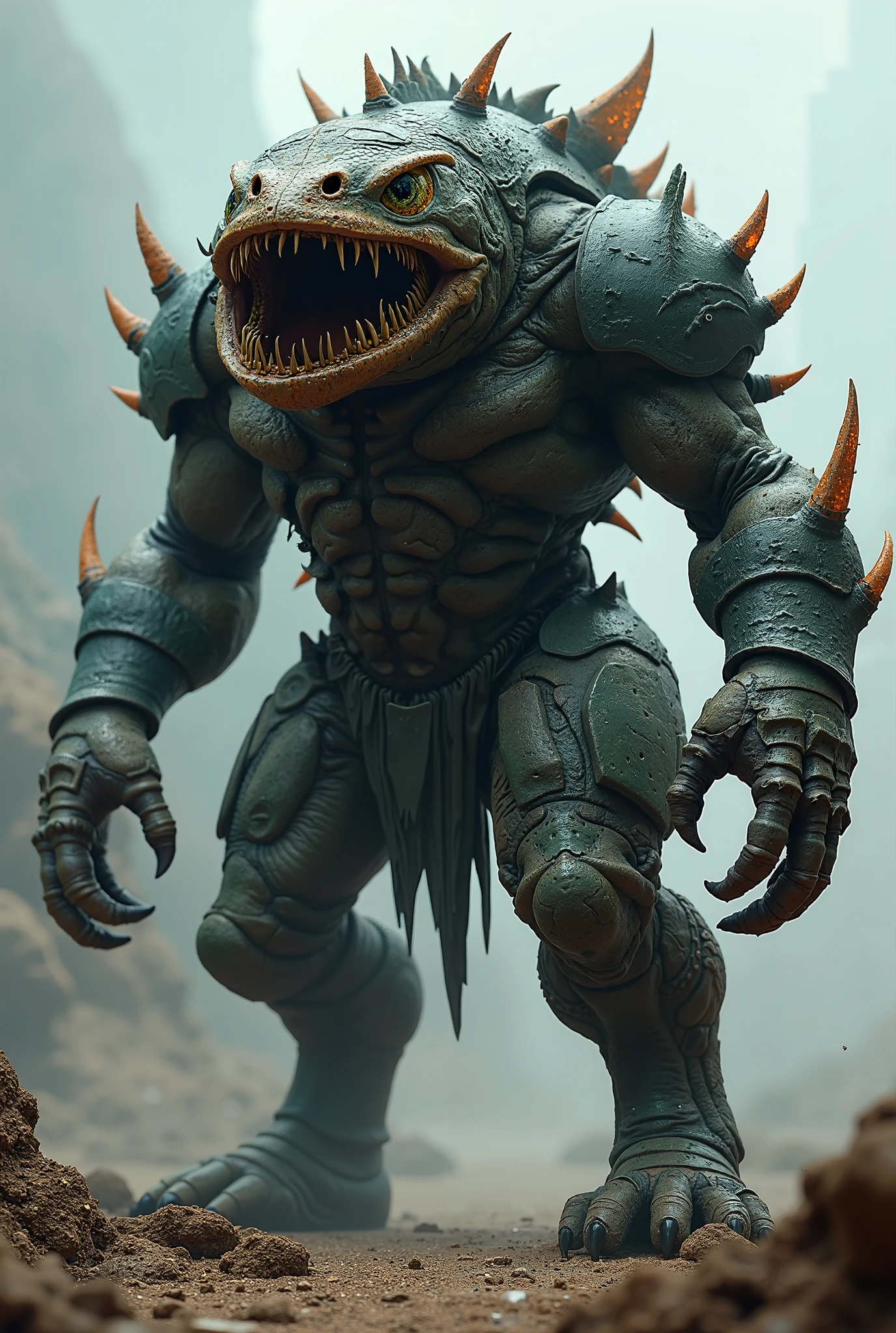 A lizard man with a full belly, muscular, vore, imprint on belly, big bulge, illustration, (best quality, 4k, highres, masterpiece:1.2), ultra-detailed, realistic, horror, sharp focus, vivid colors, nighttime lighting, burping up an object, motion lines.