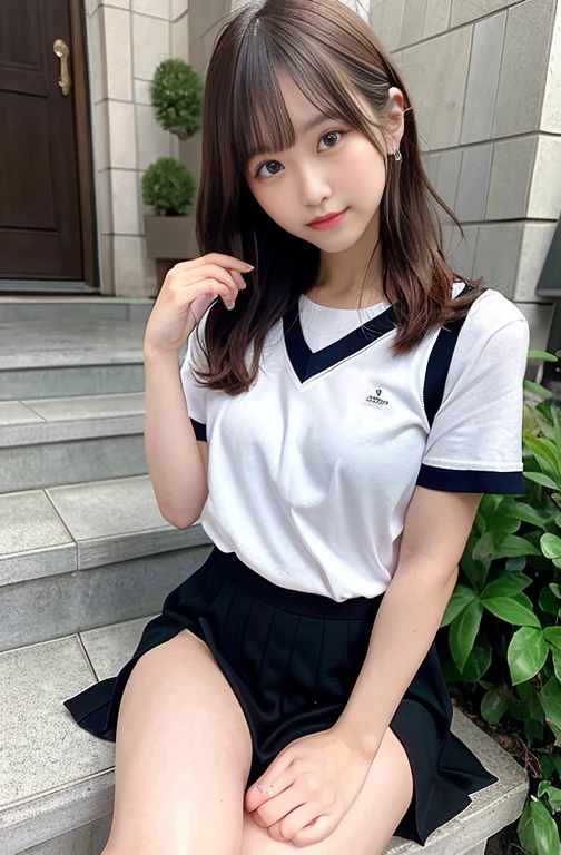 (Highest quality, 8k, 32K, masterpiece, Ultra-high resolution: 1.2), 1 Girl, Beautiful Japanese Woman, 10th Generation,Standing posture,Long black hair, hot pants, Large white basketball uniform, Black cap、Basketball shoes, Summer sunshine in the park, (smile： 1.2), (Cute pose：1.5）,（好きな人にsmileを向ける)