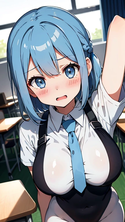 nsfw, (POV oral sex with cum:1.3), (deep throat:1.3), (intense perfect fellatio:1.2), :>=, (1boy, full by:1.2), a pure innocent girl, very cute face, like a idol, blush, (school uniform:1.1), look up at viewer with lovingly gaze, arms behind the back, in front of 1penis with between viewer's legs, (mouth on the viewer's crotch completely:1.3), (perfect keeling under the desk completely, body is perfect into the desk, face come out from under the desk:1.3), (face focus:1.2), (viewer is sitting, bare viewer:1.2), (under the desk with depth:1.3), in own room, viewer's legs in the picture, from above,