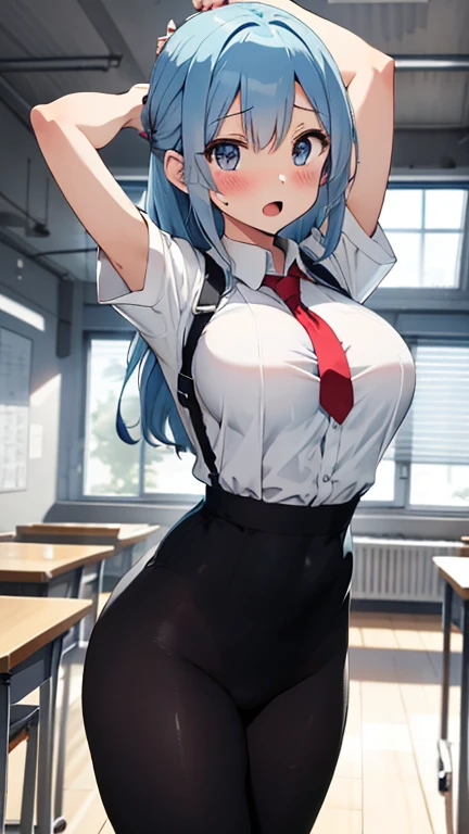 NSFW,Golden Eyes,Lace shirt,Pencil Skirt,(Perfect hands),(Perfect Anatomy),(masterpiece),(highest quality),Embarrassed,blush,School,looking at the camera,(Alluring face:1.5),Embarrassed,blush