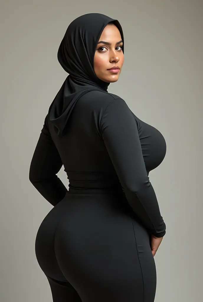 RAW photo,dark,moody,35mm focal lenght,underexposed,cold,candid photograph,artistic,full body,photo of a beautiful,influencer,30yo Kurdish woman,black hijab,detailed skin,naked, looking at viewer, thick body structure,grey background,no background, candid pose,dim room,blue light, film grain, kodak color, instagram LUT