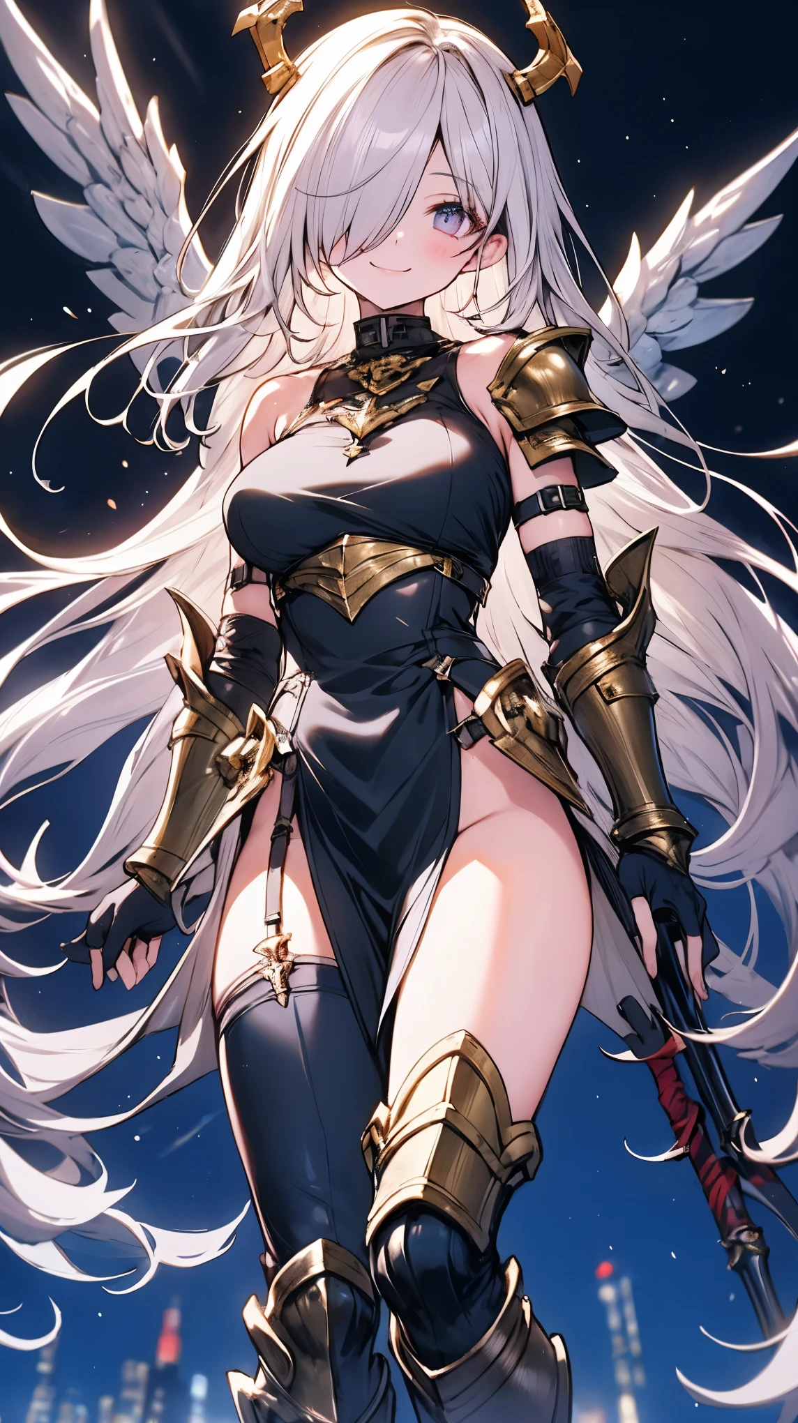 (highres, best quality) Adult female, (detailed, highly detailed), soft lighting, (color_contrast), Long white hair, brown eyes, rabbit ears, rabbit tail, fitted armor, full body, medium breasts, brandishing a sword, on a battlefield, looking fierce, looking determined, detailed eyes, cute, toned body, sexy body, thick thighs, muscular arms.