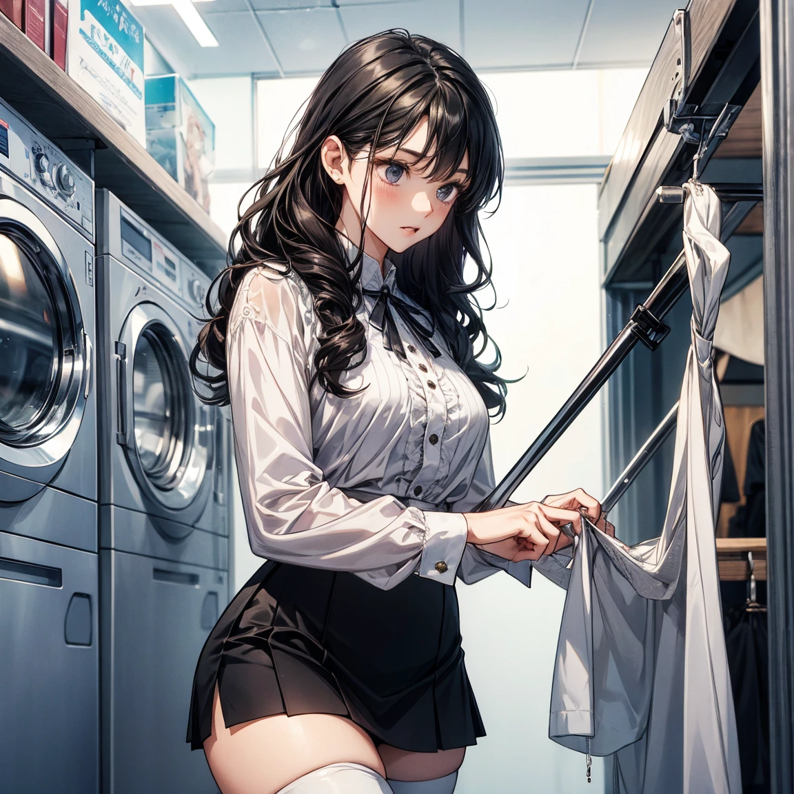mature woman in high school girl cosplay、Japan woman in her late 30s、Nasolabial folds around the mouth、Excellent ???????, masterpiece, Highest quality,Realistic, hyperRealistic, 16k hdr,Browsing Caution、White short sleeve shirt、Blue Ribbon、Navy blue pleated skirt、Grey vest、White knee-high socks、Twin tails、Straight hair、Black Hair、、Surprised face、blue eyes、clear、high school 、(((Ass Focus)))、Red Full Back Panties、An adult woman sneaks into a high school and is in the locker room.