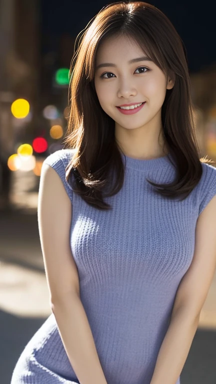 ((Highest quality)), ((masterpiece)), (detailed), Japanese,Beauty,Street Corner,OL,blouse,smile,Cleavage