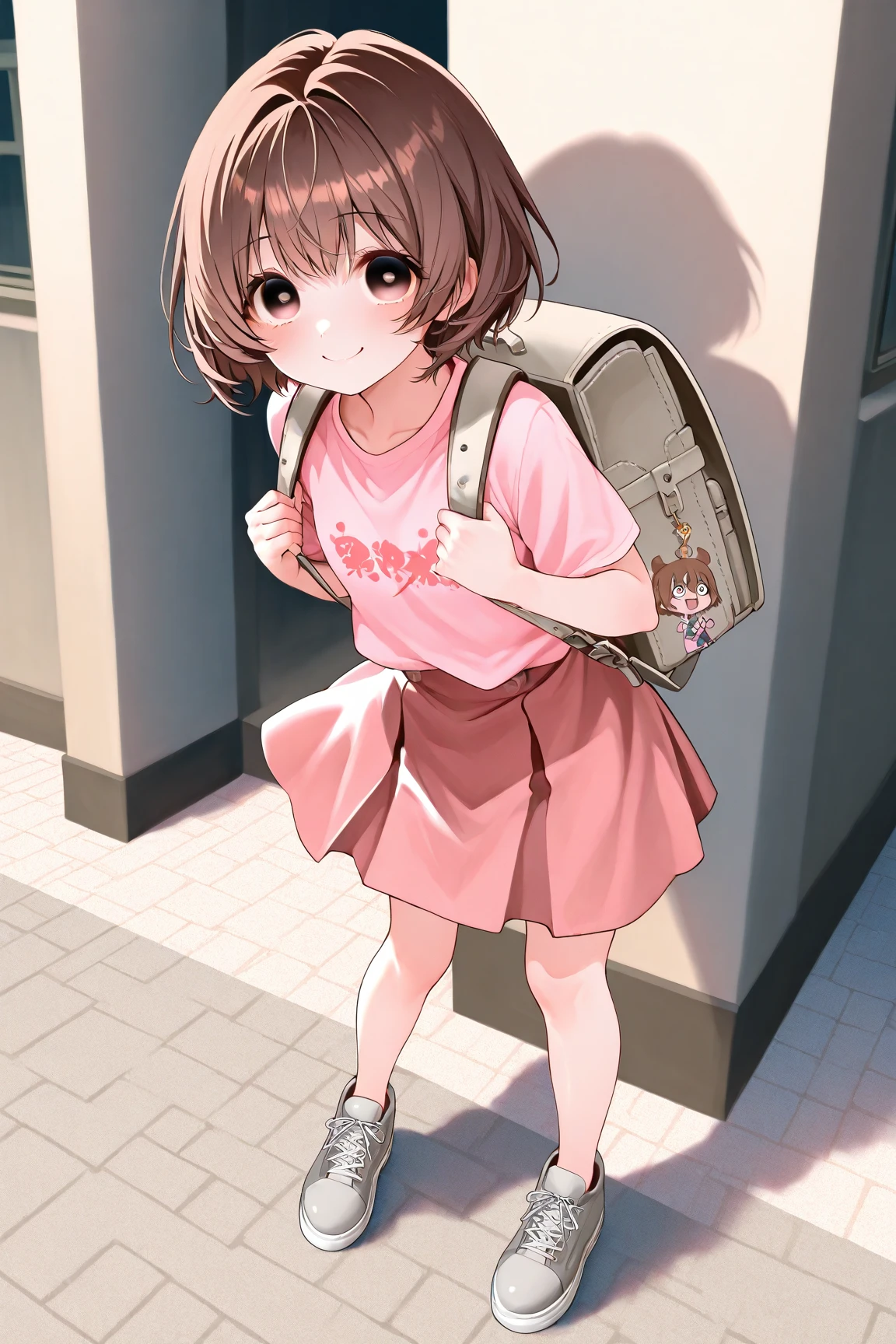 Anime girl with a backpack standing in front of a door - SeaArt AI