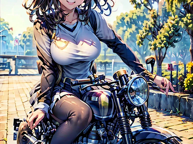 Highest quality,Highest Resolution,Beautiful girl riding a motorcycle,Near future,Mechanic,