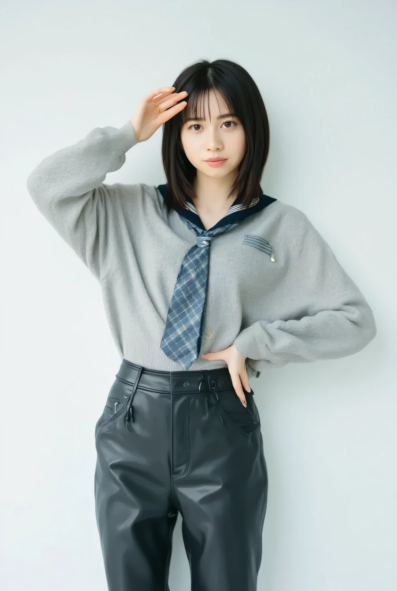 background , background , Japanese cutie girl, young female, (The angle is horizontal)、 Black leather skinny pants , Black leather skinny pants , Black leather skinny pants 、Black long leather boots on both feet、 black long hair, Full body image, Full body shot ,If you turn in this direction 、 Wearing a black leather pants ,Wearing a black leather pants , Wearing a black leather pants ,Wearing a black leather pants ,Wearing a black leather pants ,Wearing a black leather pants , Standing full body photo , A very beautiful woman is looking at me , detailed writing,Female Best Image Quality、 super high resolution、( realism:1.4)、Japanese beauty star、The most beautiful star、face、 sexy makeup 、 A body that makes you want to touch it 、Realistic Leather Texture 、 Clothes made of smooth leather fabric 、 Curved leather drape 、The costume has a strong shine、Quality of the costume、8K High Resolution