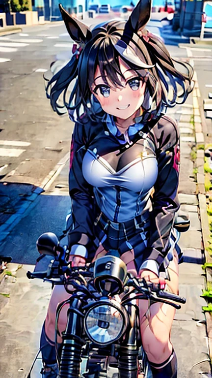 Animated image of girl in uniform riding bicycle and flying in the sky