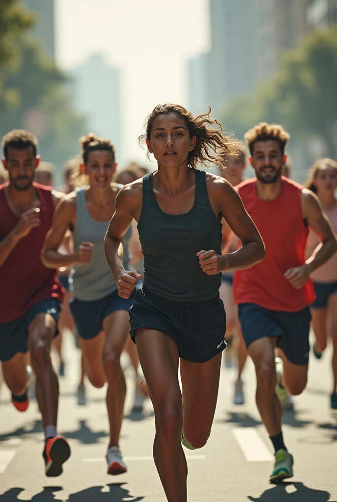 Hyperrealistic art of <lora:Female Bodybuilding Style:1>
woman, girl, teen, milf, mature, female, beauty, pretty, a woman running in a race with a man in the background shredded woman style,1girl,smile,black hair,navel,outdoors,multiple boys,sky,shoes,shorts,teeth,day,midriff,blurry,black shorts,piercing,bike shorts,watch,sports bra,realistic,wristwatch,navel piercing,photo background , shredded style, shredded, muscular, bodybuilding, bodybuilder, fitness, Biceps, Triceps, Female Bodybuilding Style, Extremely high-resolution details, photographic, realism pushed to extreme, fine texture, incredibly lifelike