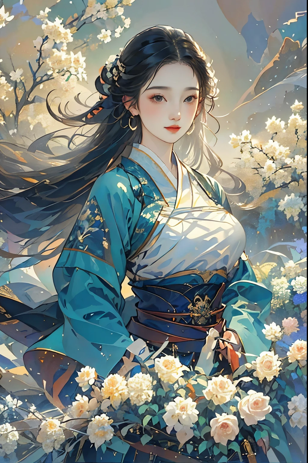 Masterpiece, HD, top quality, 1 Girl Solo , Kamisato_Ayaka, Big Breasts、 original photo, From above, See the viewer's , light smile , night,