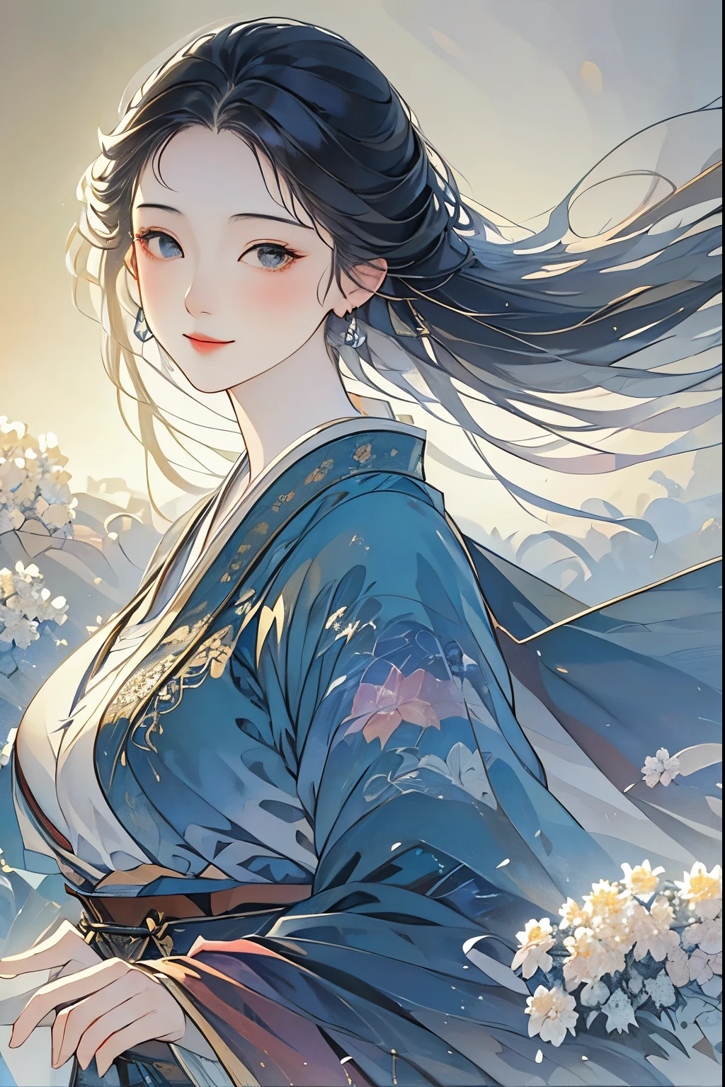 Masterpiece, HD, top quality, 1 Girl Solo , Kamisato_Ayaka, Big Breasts、 original photo, From above, See the viewer's , light smile , night,