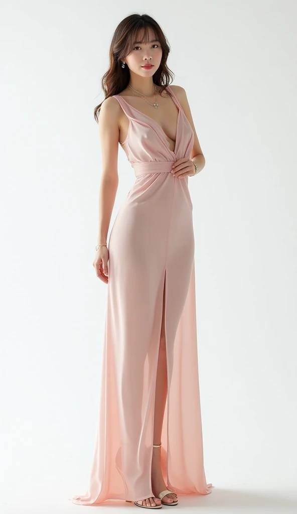 ((best quality)), ((masterpiece)), (detailed), Beautiful Korean woman,8K,long pink flower dress,(realistic`plus ultra), korean model, full body, perfect shaped breast, H cup, slim woman, (sexy pose), smile,
Mouth close,standing,shadow, mega realistic
