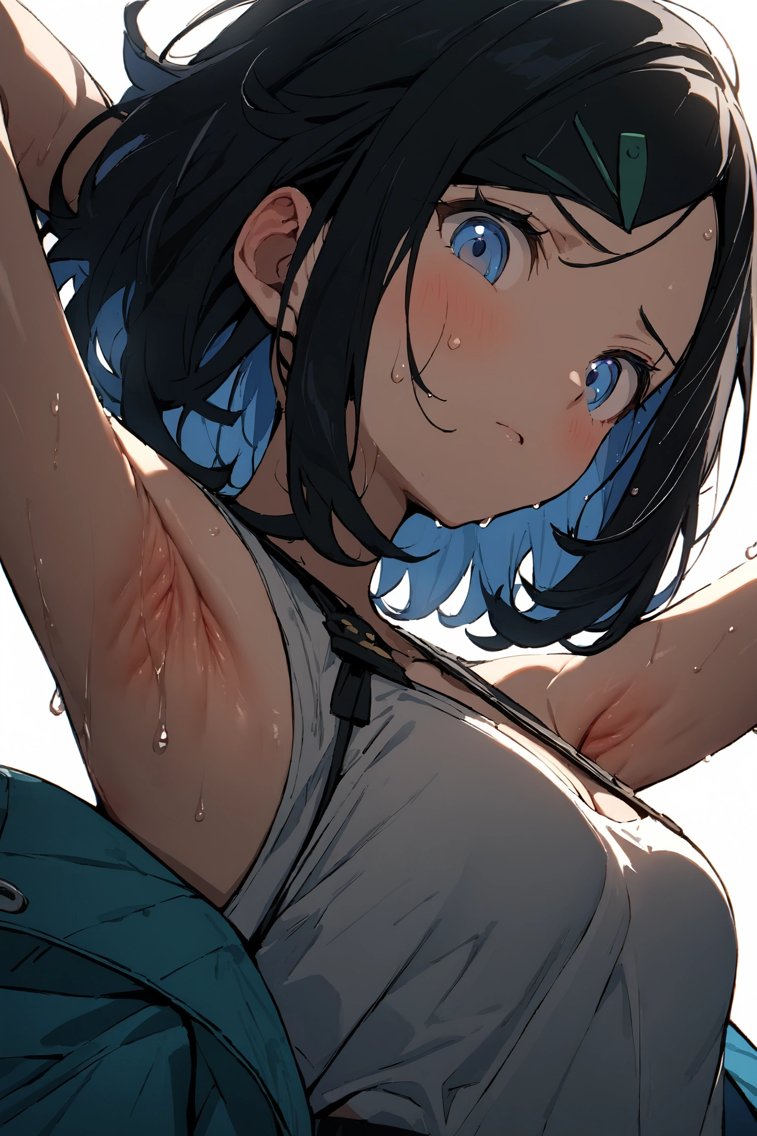 ((Highest quality, masterpiece)), Japanese women、（White ruffled panties、Sweat、Sweat、vapor、vapor、Blue Eyes、Watery eye、Embarrassing:1.2、blush:1.3), ((Little Girl:1.5、short hair)), ((Staring at the audience)),(((Small breasts、Small breasts、Flat Chest)))、(((I have panties、panties presentation)))、Squat、Leg spread、(((Nipples、vagina.詳細なvagina、Urinating)))、Outdoor