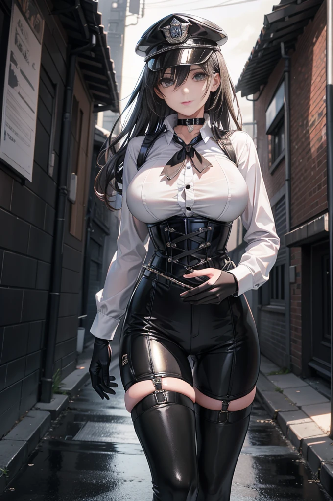 solo, ((masterpiece)),((high resolution)),((best quality)), extremely fine and beautiful, super fine illustration, (realistic skin), (insanely detailed anime eyes), mature, milf, vivid and beautiful, shocking sensation, incredibly detailed, beautiful detailed girl, (sensual), (medium supple breasts:0.7), front view, lounging, facing at viewer, black hair, (elf), (medium long elf ears), (brown medieval pants, white blouse, brown leather jerkin, brown soft leather boots)((black hair)), (very long hair), (small breasts:0.9), (plump thighs:0.6), (wide hips:0.6), movie lighting, perfect shadow, realistic lighting shaded, medieval fantasy brothel scenery