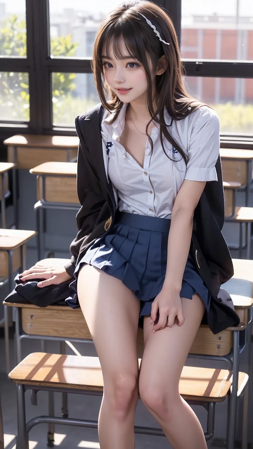 1 girl , black knee socks, sitting in the school class room, wide open very thin legs and showing off vagina overflowing with cum