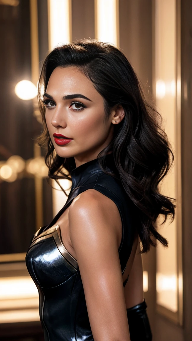 Realism, realistic, sexy Young Instagram mode woman in Iron Man suit, slim, long brown hair, 34dd breast size, brown eyes, tan skin, dark skin, prefect face, make upNight, soft lighting, dynamic angle, realistic lighting, smiling, happy, Wonder Woman movie scene background, photo by Brooke DiDonato, (natural skin texture, hyperrealism, soft light, sharp :1.2), (intricate details:1.12), hdr masterpiece, best quality, (highly detailed photo:1.1), 8k, photorealistic, (SFW),