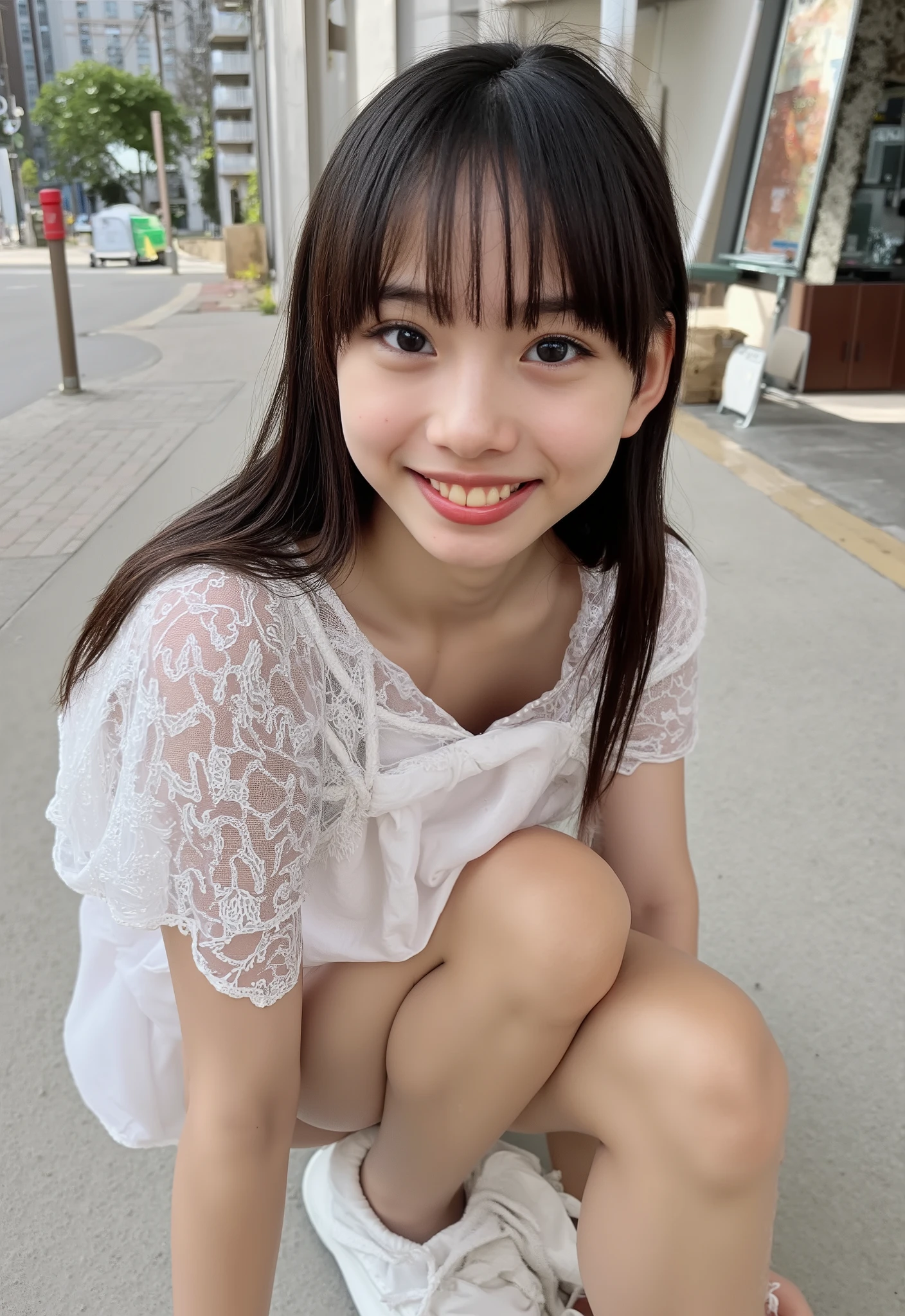 (masterpiece,   high quality,  Details), (( white tank top,  white panties,  slender,  sexy collarbone,  flat chest,   crouching head-on,  Clothes Are Wet , Position of putting on your knees and leaning forward))