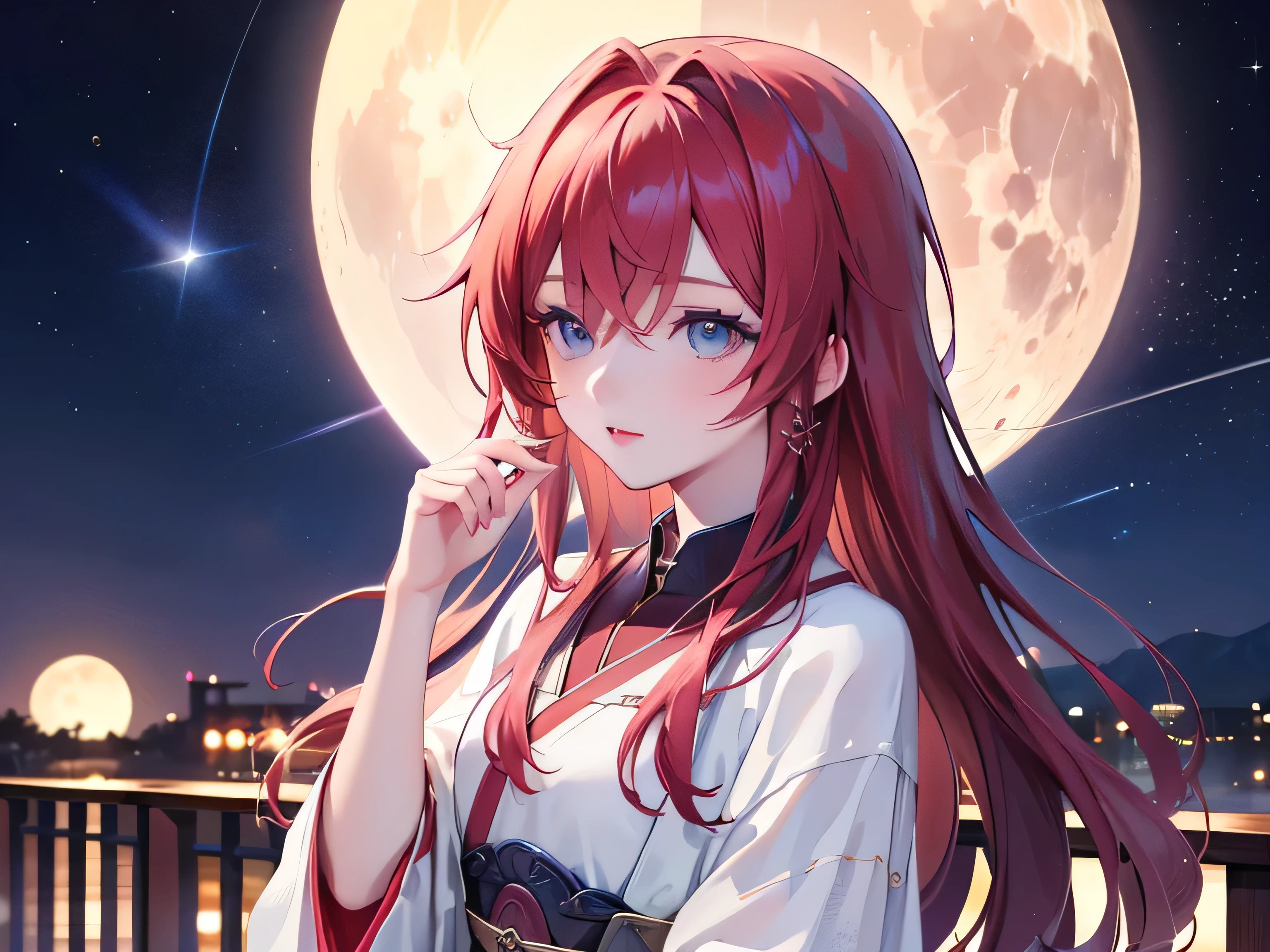 ((最 High Quality )), ((Masterpiece)), ( Details), 1 Girl, 8k resolution, is very detailed, High Quality , 1 Girl, beautiful Japanese woman,18 years old, , Detailed face, one woman, terrace, Moon, beautiful