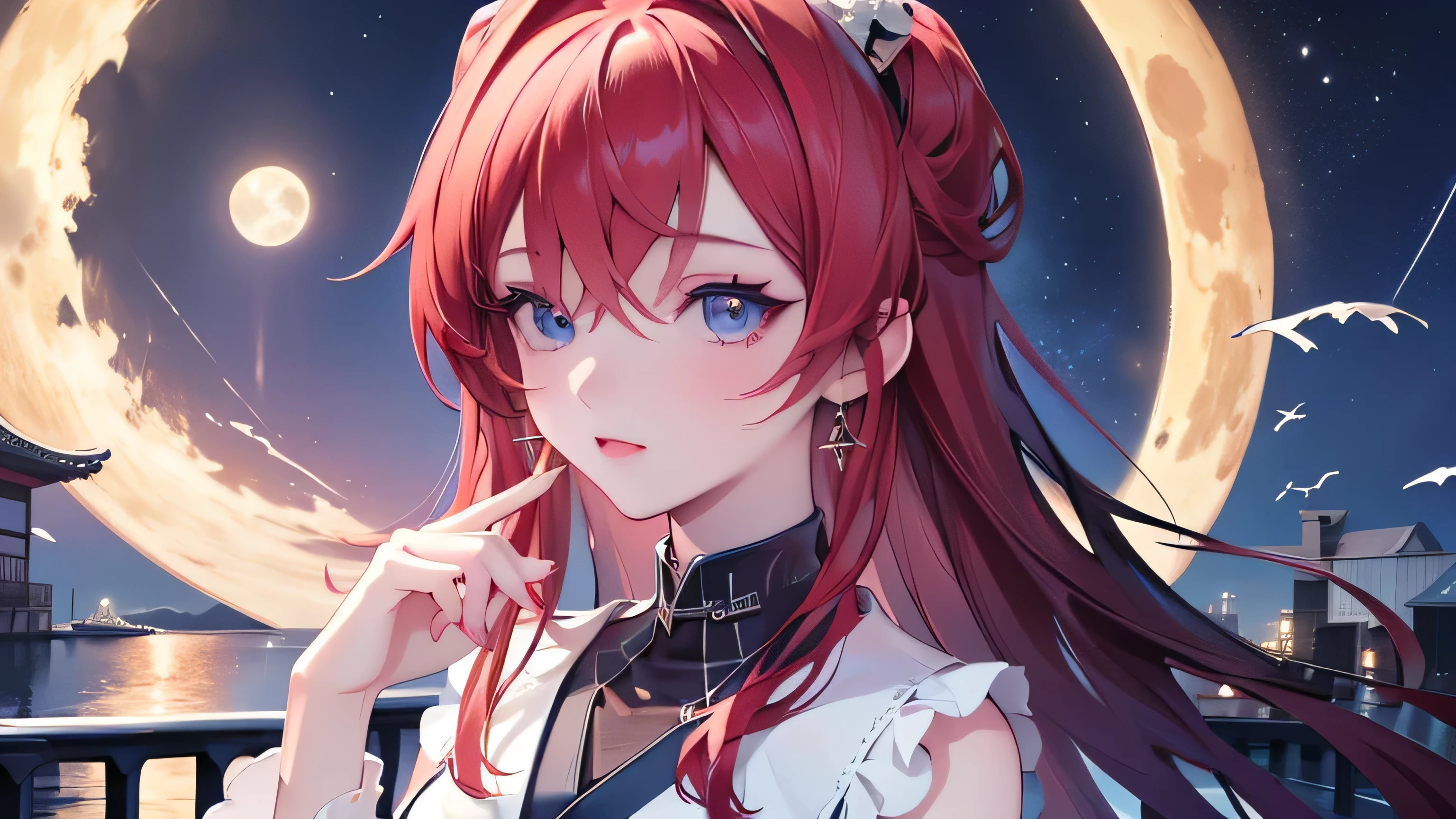 ((最 High Quality )), ((Masterpiece)), (  Details),  1 Girl,  8k resolution,  is very detailed,  High Quality ,  1 Girl,  beautiful Japanese woman,18 years old, ,  Detailed face,  one woman, terrace, Moon,  beautiful