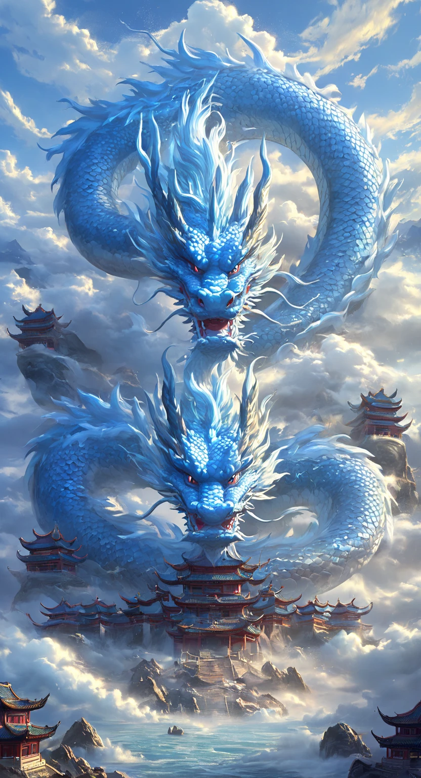 Turquoise dragon,Domineering Cloud,Take off,Mountain, thunder，{A head}