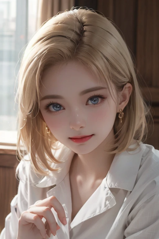 Young man, V of BTS, short and blonde hair, blue eyes, soft face, big lips, pink clothes