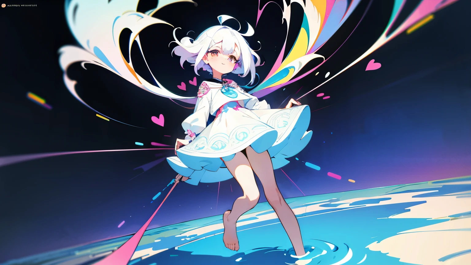 Anime girl in a white dress with a blue dress and a pink bow - SeaArt AI