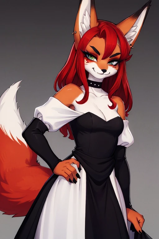 (best quality,4k,8k, highres, masterpiece:1.2), (furry; anthro fox), well-toned abs, ultra-detailed, seductive lewd pose, C-cup breasts, ((horny)), ((sexy)), goth makeup, extravagant hairstyle, detailed eyes and face, long eyelashes, gothic maid dress, knight armor, vibrant colors, excited, green eyes, orange fur