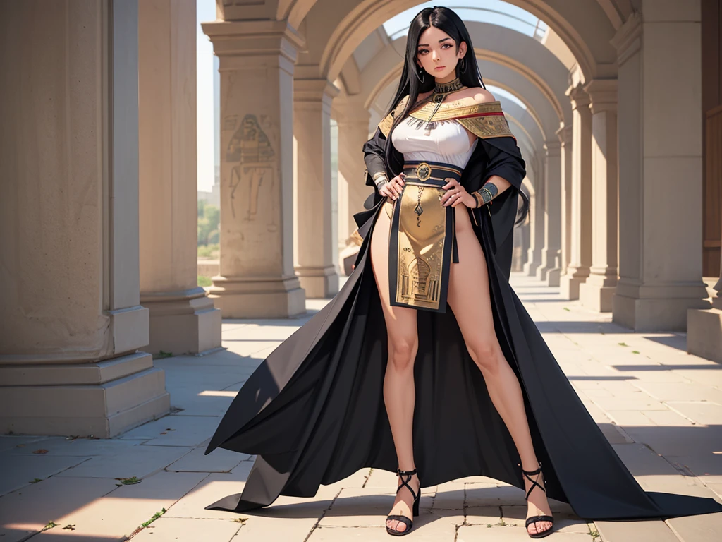(wide shot), (((full body))), {{{masterpiece}}}, {{{best quality}}}, {{ultra-detailed}}, {illustration}, {{an extremely delicate and beautiful}}, one girl, (((old arabian costume))), 20 years old, japanese girl, smile, short hair, beauty, pretty face, cute face, medium breasts, natural face, standing, The composite part of the face looks natural, Natural balance between face and body, 8 heads, The golden ratio of face and body, Height 160cm, Weight 48kg, Fantastic, Mysterious, Arabian Nights, Fantasy, Live, (((Cleopatra))), (((Pyramid)))