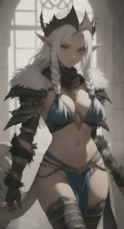 Gnoll woman, woman, blue eyes, black fur, spike collar, Gnoll woman, big , big tighs, smile, 4k, hd, pretty face, messy hair, menacing, acurrate eyes, sharp pupils, wild, scary look, holding an axe, Axe, with hair with Rastafarian braid, (human head), (Mohican), (tribal clothing), exposed belly, (gray hair)