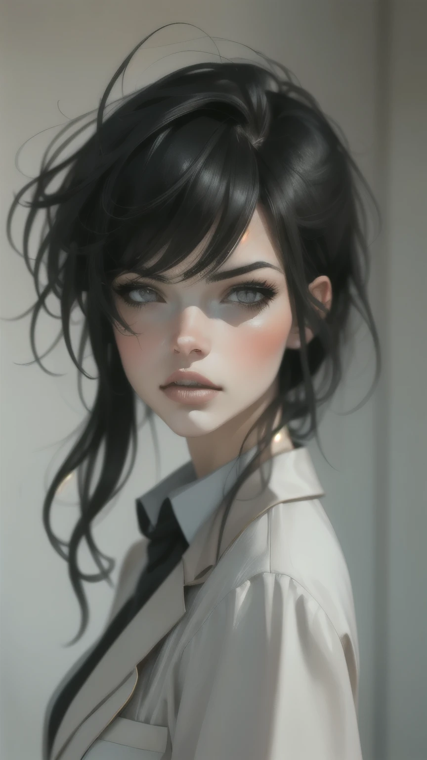 kurisu makise steins gate anime, atmospheric, elegant portrait, super highly detailed, professional digital painting, artstation, concept art, 8k, art by wlop, artgerm and alphonse mucha and eiichiro oda shinkai makoto vibrant Studio ghibli kyoto animation hideaki anno Sakimichan Stanley Artgerm Lau Rossdraws James Jean Marc Simonetti, fashion,(business suit), man, closed mouth, upper body, cowboy shot