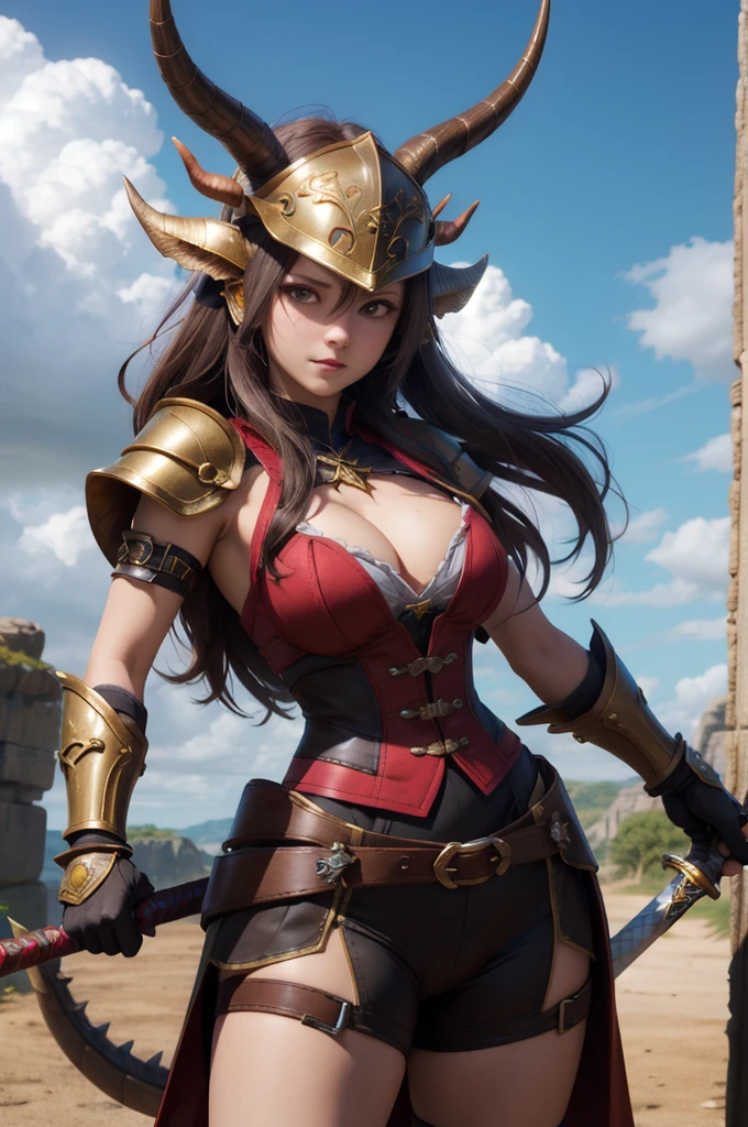 Professional , masterpiece、top-quality、photos realistic , depth of fields 、(Gemstone Blue Metal Body:1.9),(Matte Blue Black、gold patterns、Wind-effect、Light Effects、Wind-effect、magic circles、(cleavage of the breast)、Dragon Gold Weapon(Dragon Metal Body:1.4),Gorgeous gold weapons ,(Particles of light)、(Strange expressions)、Mystical expression、(( Dragon's dense and gorgeous sword)) , Ultimate Beauty 、((Blue hair))、(Castle background)、The dragon、((Gangle's forest background))、Beautiful Caucasian beauty、(1a person)、dynamic ungle,(((Details of the two demon horns on the head)))、Smaller head、A smile、Castle background、Thin and beautiful female hands、cleavage of the breast、Soldier in iron armor on background、Mystical expression、Light Effects、Wind-effect、magic circles、With the legendary magic wand、(demonic wings)、(Blue hair)、(1 persons)、Battle Look、Anatomically correct body、Toostock、Toostock、