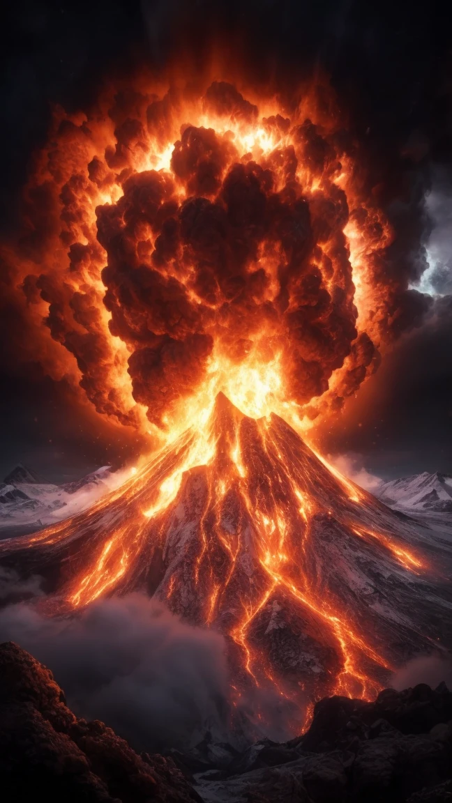 (volcano exploding:1.37),(Undersea volcanic eruption),Four pieces of hot magma,Scorched black rock, (Sky volcanic ash),beachside,(rolling waves:1.0),Fire red sky,destroy,inverted image,Epic graphics,shocking effects,,Photography,Barnett S.....,Photorealism,Imaginative,Otherworldly,Image from the work of Darren Aronofsky,Quixel Megascans Render,The picture is from Roger Deakins's work,Bottom view,Beautiful lighting, --AR 9:16 --V 5.2 --Upper Beta --Stop 80