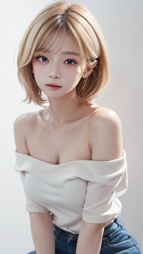 ((Close-up of face:1.6)、((Close your eyes and look up a little:1.5))、((Naked Women:1.5))、((No underwear:1.5))、((small and flat chest:1.7))、((Short Bob Cut:1.4))、((Apply beautiful makeup:1.5))、(((amount、Small breasts、Round face、White blonde Hair、beautiful girl、blonde、White Background、cute、young、True Face、Shiny Hair、whole body)))、Tabletop, Highest quality, shape, Very detailed, finely, High resolution, 8k wallpaper, Perfect dynamic composition, finelyて美しい目, Deco Out,blonde, Medium Hair, Small breasts, Natural color lip,White Background, 