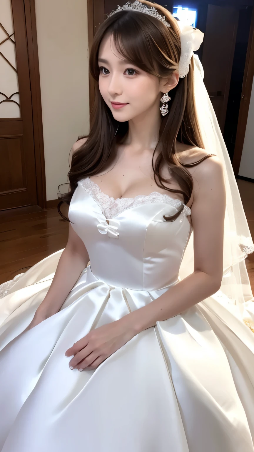 (best quality, 8K, masterpiece, ultra high definition: 1.3), (kpop idol: 1.3), 1 , (: 1.2), (long hair), Perfect body, Beautifully, beautiful eyes, double eyelids, Hands are super thin, ((Korean wedding dress)),开衫elegant , detailed , elegant , Luxury hotel 5 star,,