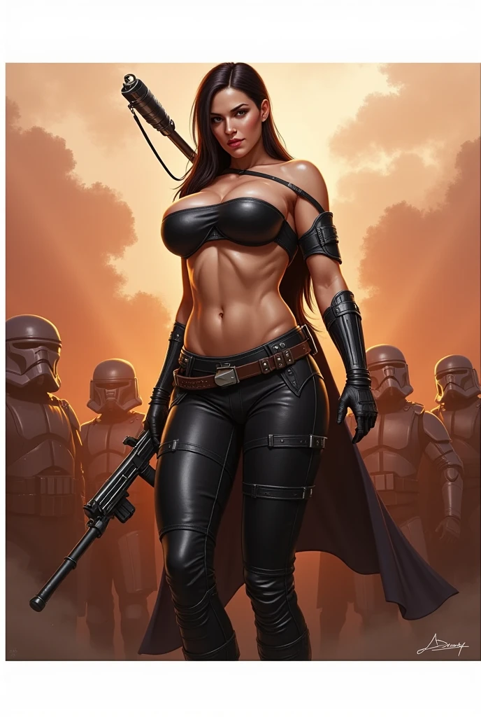 A MILF , show her butt at viewer , she takes one saber blade and runs , The background is the battlefield,black hair color hair,Red sunglasses,Bright red tight combat uniform,microkini,Expose the lower half of the breast,Breast areola , long coat ,