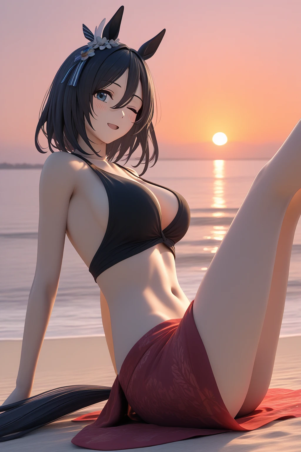 1girl,<lora:nozomi_xl_animagine_8dim:0.8>,kasaki nozomi,cowboy shot,outdoors,pink bikini,beach,smile,open mouth,
rating: general,
masterpiece,best quality,