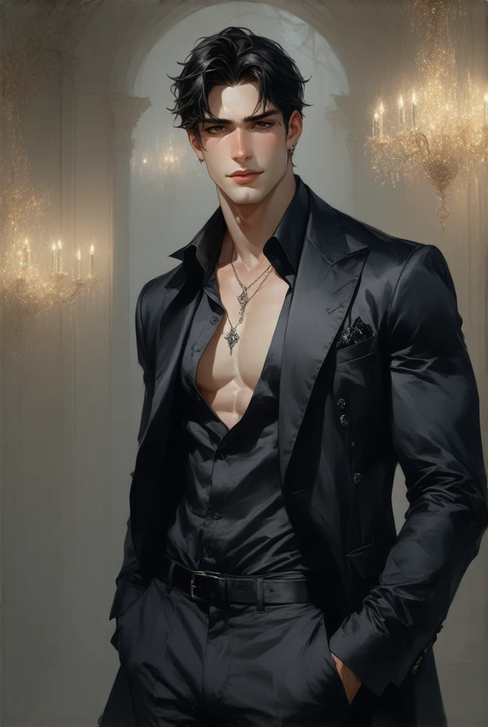 4k, high resolution, best quality, masterpiece, perfect color, perfect shade, perfect lighting, Posted by e621, ((portrait)), ((handsome man)), perfect male figure, Short hair details,chest muscles,abdominal muscles,Naked torso, Detailed face, perfect face, (stood up), Detailed background, ((Bonifasco Lighting)), (delicate eyes),(),green hair,