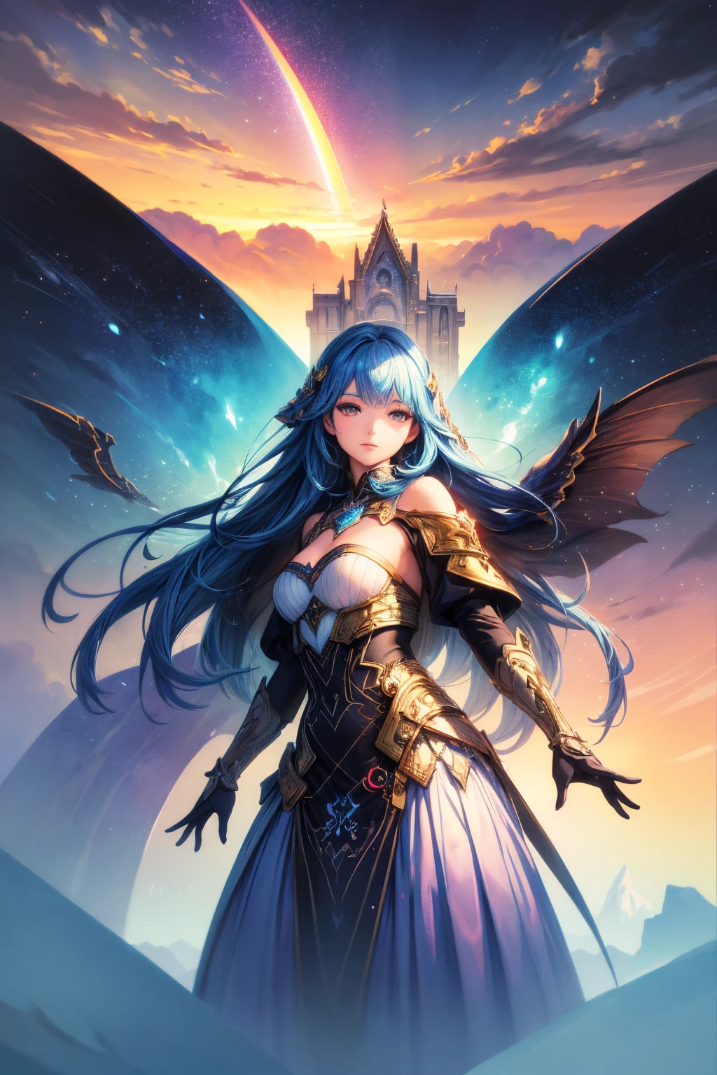In this captivating dark fantasy anime illustration, Pandora stands boldly with her legendary box, emitting an enigmatic aura as dark energy swirls around it. Mount Olympus looms majestically in the backdrop, with ominous clouds casting shadows over the sky. The faces of the gods peer through the clouds, manipulating the fates of mortals. This powerful scene serves as a metaphor for the origins of the world's evils and delves into the complexities of human nature, ultimately emphasizing the importance of hope as a guiding force for a journey to the divine realm of the gods., dark fantasy, anime, photo, illustration