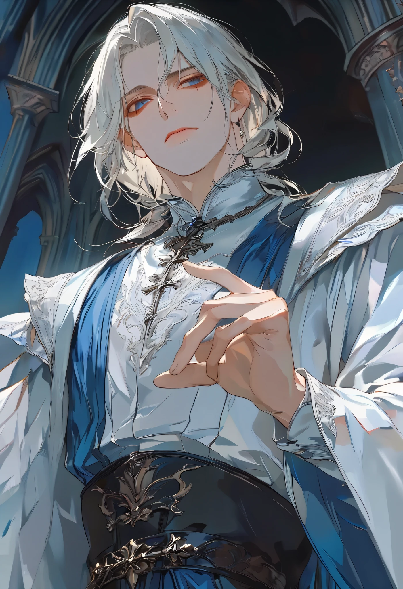 Handsome male, 1male,Man in medieval europe clothes, medieval europe style, Strong shoulder width, human, simple hairstyle, gentleman style,A man in his 30s with shy expression, detailed background, (masterpiece:1.21),(bestquality:1.21),8k,high detailed,ultra-detailed,anime semi-realism, image with a third-person view, highly detailed illustration, face through torso, solo,physically-based rendering,depth of field,(low saturation:1.3),(1boy;1.4:1.1),a male,silm,Real Skin Texture,White Marble Glowing Skin,model(random_color_clothing:1.45),(random stylish pose action:1.1), (random view shot)