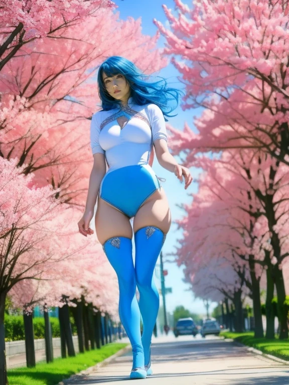 (masterpiece、highest quality、highest quality、Official Art、Beautiful and beautiful:1.2)、(One girl:1.3)Hatsune Miku、Twin tails,Beautiful breasts,Soft lighting, highest quality, Landscape Background, Detailed shading, Outdoor, Low - Angle, Wide stance, Hands on hips, cloudy, motoko kusanagi, One girl, White high-sock leotard, White thigh-high boots, Jacket, Focused Expression,smile, whole body, Are standing, feet