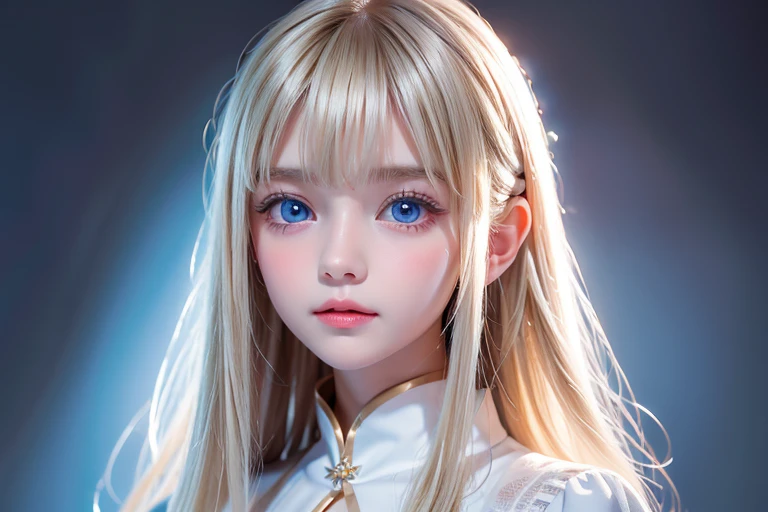 night, Raw photo, (((Very beautiful portrait))), (Glowing Skin)), 1 girl, 16 year old beautiful girl from Prague, (((Natural platinum blonde hair)), [Bright Blue Eyes], Super long hair, eyeliner, Fluttering Hair, bangs over eyes、Vibrant, ((masterpiece, 最high quality, Ultra Detail, Cinematic Light, Intricate details, High resolution, 8K, Very detailed)), Detail Background, 8K uhd, Digital single-lens reflex camera, Soft lighting, high quality, Film Grain, Fujifilm XT3, Shallow depth of field, Natural light, (Perfect hands), Perfect Face, View from afar、Small Face Beauty、