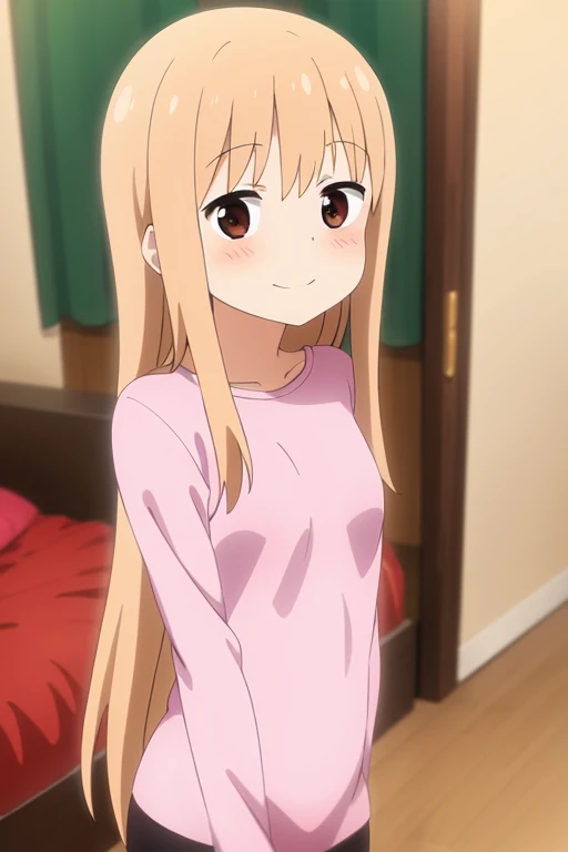 ((masterpiece))((Highest quality))girl、Laughing with your mouth open、blush、Flat Chest、Are thin、Blonde Hair、blush、Are standing、Whole body image、Eye level on face、、No background、Hair is two colors、Twin tails、Red Eyes、Two-tone red and yellow hair、Put your hands up、Completely naked