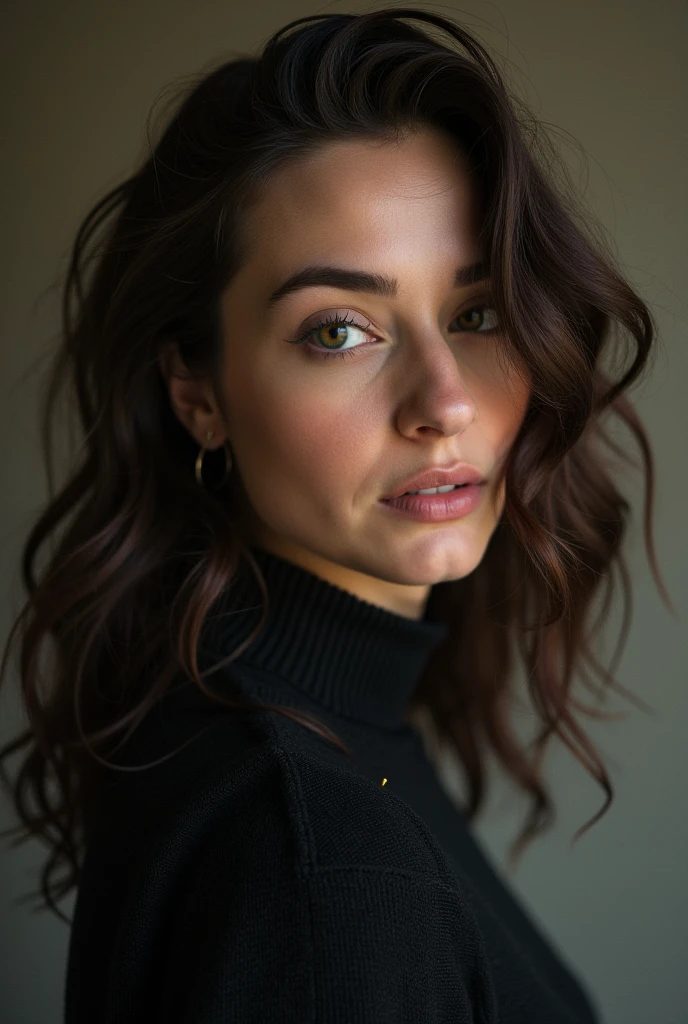 photo of an ITALIAN woman, WITH ITALIAN BOB HAIR wearing a black and gold dress, chestnut hair, (8k hd:1.1), (Film grain:1.1), (CRU photo:1.1), Full resolution, highly detailed skin, detailed hair, dslr, sharp focus, High definition, photography hight quality, intricate
