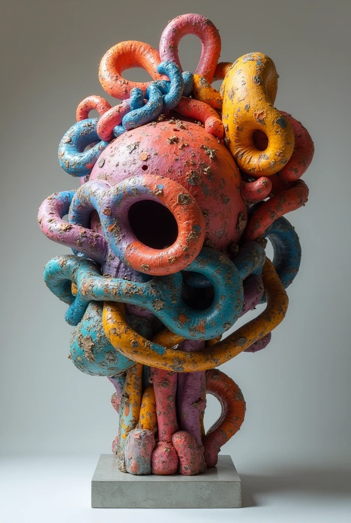 a alien stone sculpture, ropes, colorfull, cracked,(Keresztes:1.3), hyperrealistic, photorealistic,